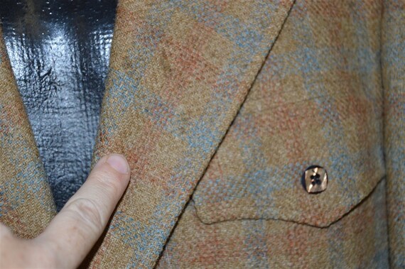 60s Brown Plaid Wool Square Button Sport Coat Sui… - image 5