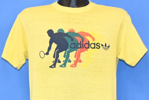 80s Adidas Tennis Trefoil Sneaker Rainbow t-shirt… - image 1