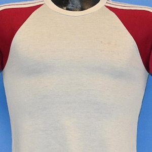 80s Adidas Trefoil Logo Raglan Ringer Three Stripe Company Gray t-shirt Youth Large