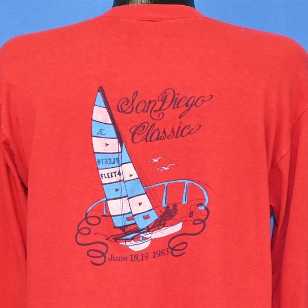 80s Hobie Sailboat San Diego Classic 1983 Fleet 4 California Pocket t-shirt Large