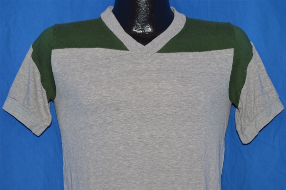 70s Champion Gray Green Vintage V Neck Jersey t-s… - image 1