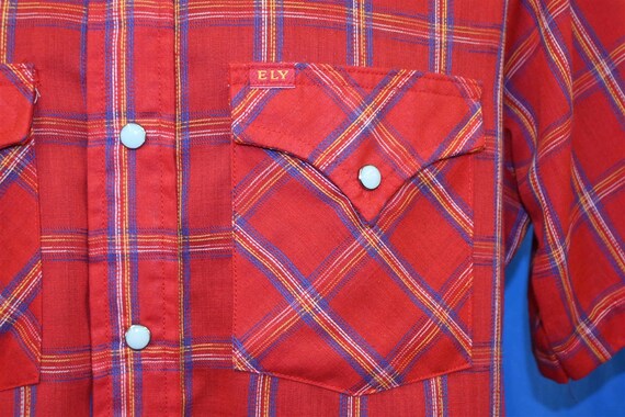 70s Ely Wagon Boss Red Plaid Pearl Snap Short Sle… - image 3