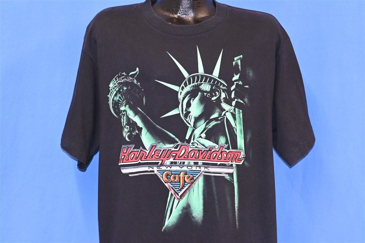 90s Harley Davidson Cafe Motorcycle Statue of Liberty New York City Biker T-Shirt Extra Large