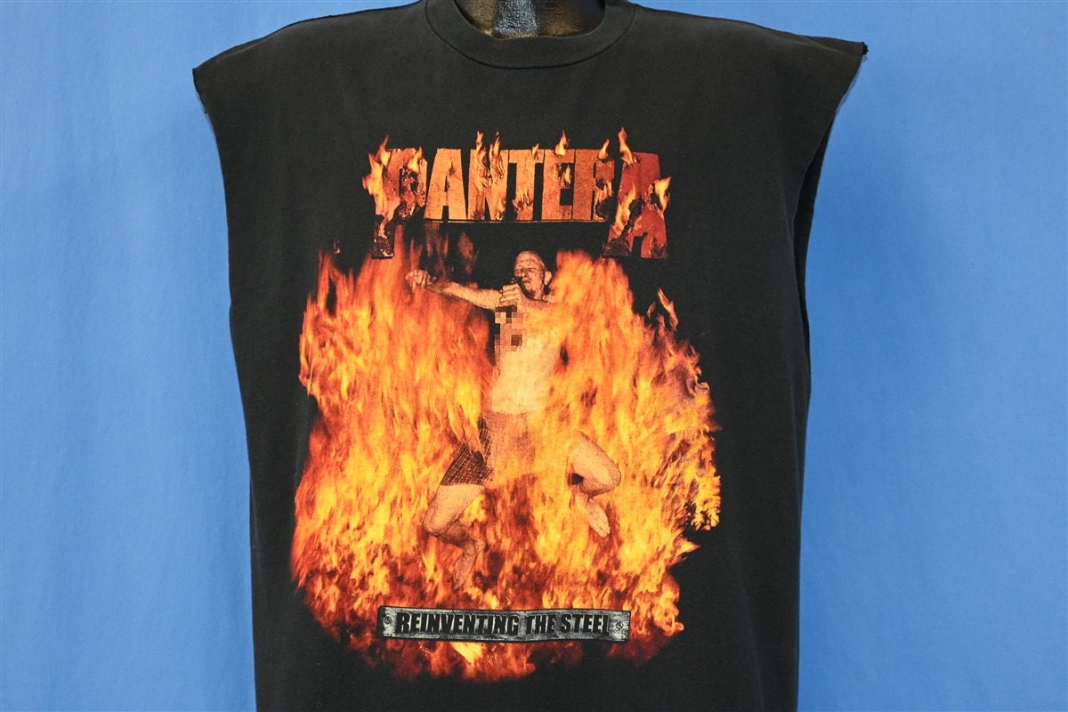 Y2K Pantera Reinventing the Steel Thrash Metal Band Cut off T 
