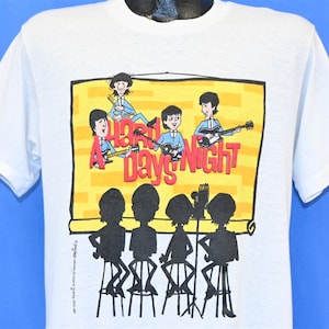 Camiseta de dibujos animados de la película de rock hinchada Hard Days Night de los Beatles de los años 80, talla mediana