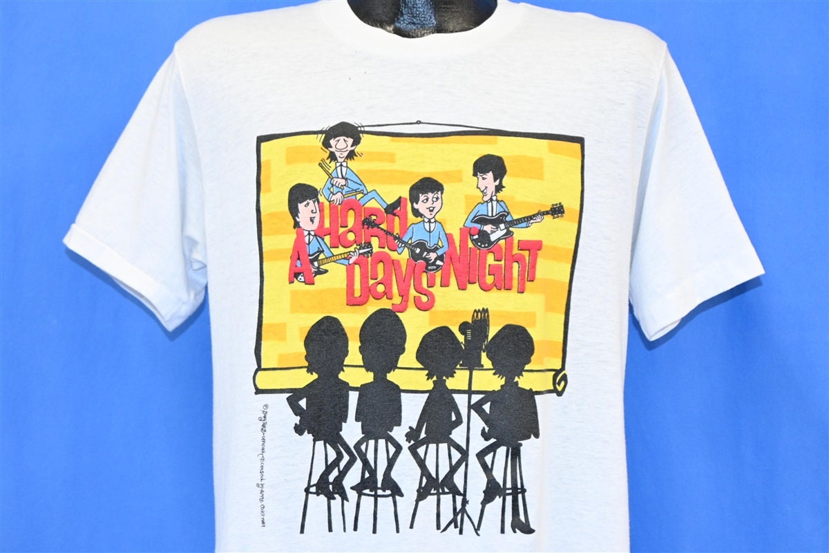 80s Beatles Hard Days Night Cartoon Puffy Rock Film T-shirt 80s Beatles Hard Days Night Cartoon Puffy Rock Film T-shirt