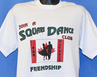 90s Join a Square Dance Club Fun Fitness Friendship Canadian Flag Maple Leaf t-shirt Large