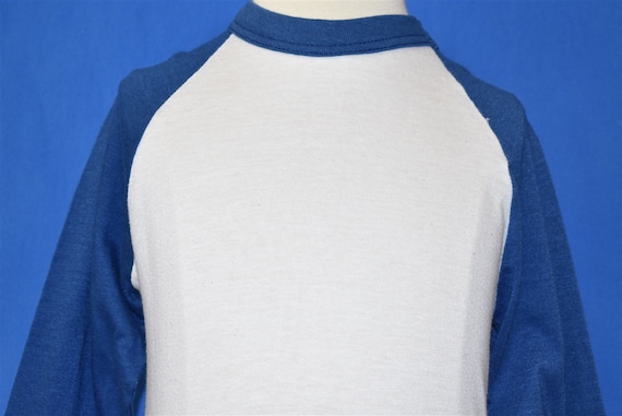 80s Blank White and Blue Raglan t-shirt Youth Smal