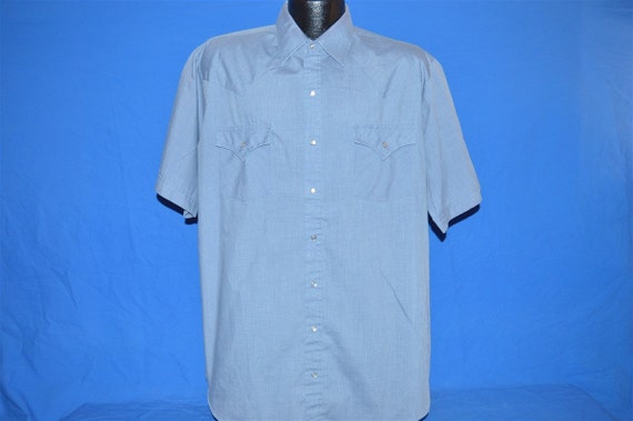 80s Plains Blue Pearl Snap Shirt Large Tall - image 2