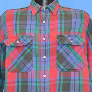 90s Gander Mountain Red Blue Green Plaid Cotton Flannel Button Down Shirt Large Tall
