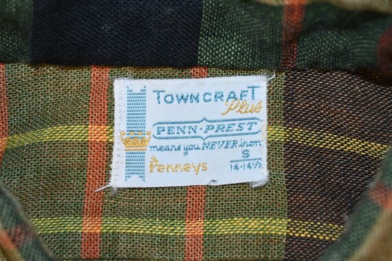 60s Penneys Towncraft Green Brown Plaid Button Do… - image 5