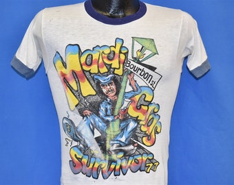 70s Mardi Gras 77 Survivor Bourbon St Cartoon Ringer t-shirt Extra Small