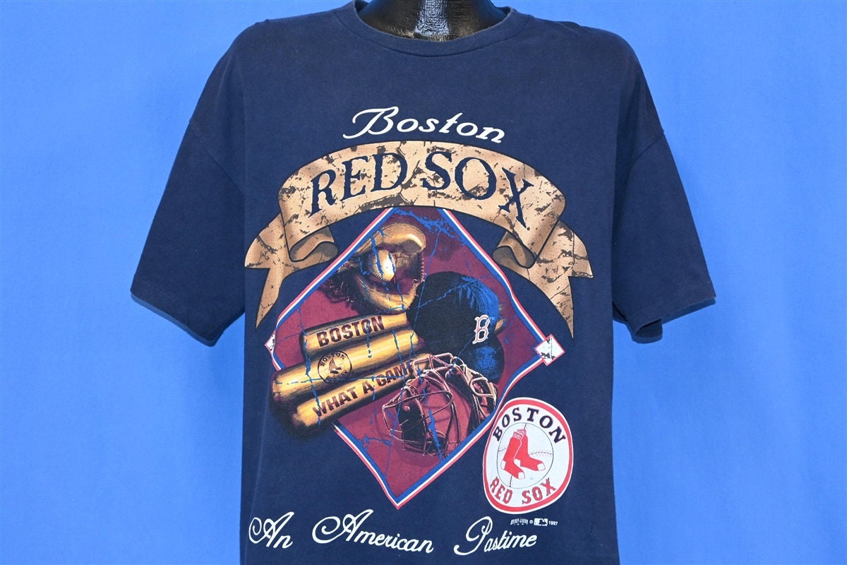 thecaptainsvintage 90s Boston Red Sox American Pastime Baseball MLB Blue T-Shirt Extra Large