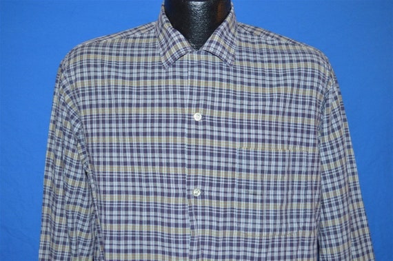 50s Vardon Gold Blue Yellow Plaid Shirt Medium