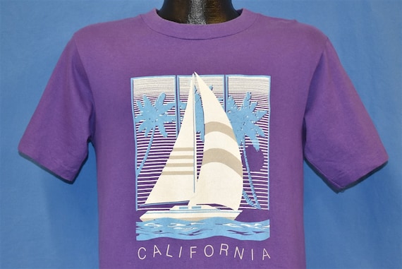 90s California Sailboat Sunset Ocean Waves Palm T… - image 1