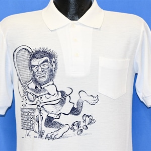 70s Tennis Player Jekyll Hyde Caricatures Double Sided Polo Shirt Medium