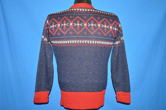 40s Bond Blue Red Snowflake Sweater Small - image 5