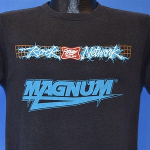 T-shirt jaren 80 Magnum Rock Network Miller High Life Tour 1986 band klein