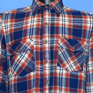 80s Rugged Red Blue White Plaid Soft Acrylic Flannel Button Down Shirt Small