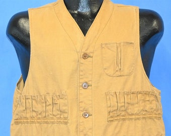 50s Drybak Brown Canvas Cotton Button Up Hunting Shooting Vest Medium