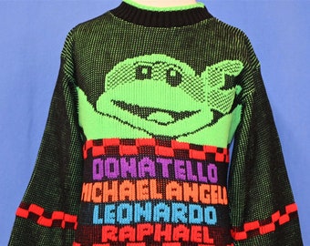 90s Teenage Mutant Ninja Turtles TMNT Intarsia Donnie Leo Mikey Raph Pullover Sweater Youth Medium