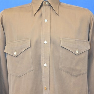 40s Rangeland Brown Solid Rayon Western Button Down Cowboy Shirt Medium