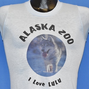 80s Alaska Zoo Anchorage I Love Lulu Wolf Blue t-shirt Extra Small Vintage tee