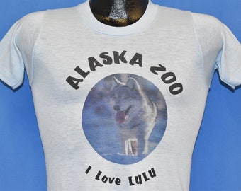 80s Alaska Zoo Anchorage I Love Lulu Wolf Blue t-shirt Extra Small Vintage tee