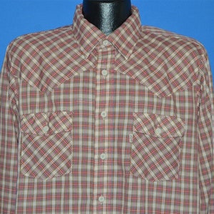 80s Levis Red Gray Plaid Western Shirt Large