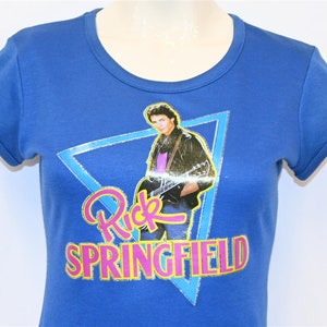 Maglietta da donna piccola con scritta "Rick Springfield Pop Rock Music" degli anni '80, motivo: Jessie's Girl