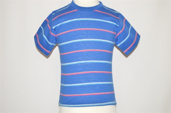 80s Blue Striped Kid's t-shirt Toddler 2T Vintage… - image 2