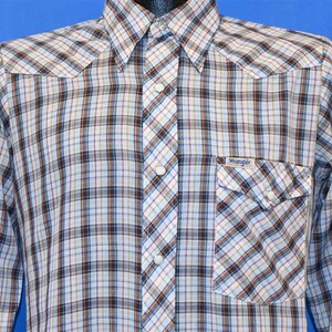 70s Wrangler Rainbow Tag Multi-Color Plaid Western Pearl Snap Cowboy Shirt Boy&#39;s 18