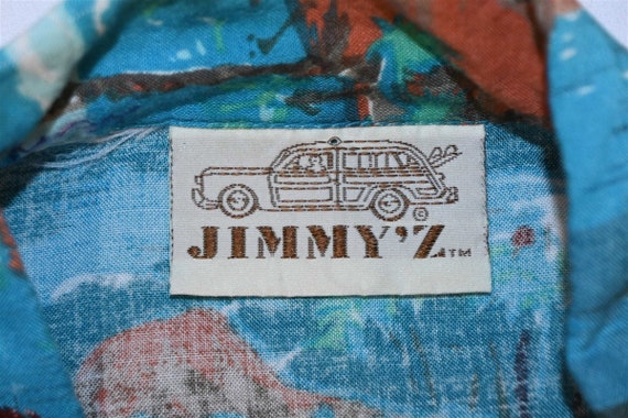 80s Jimmy'z Palm Tree Ocean Blue Aloha Hawaiian S… - image 4