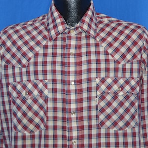 80s Levi&#39;s Plaid Western Pearl Snap Cowboy Shirt Large