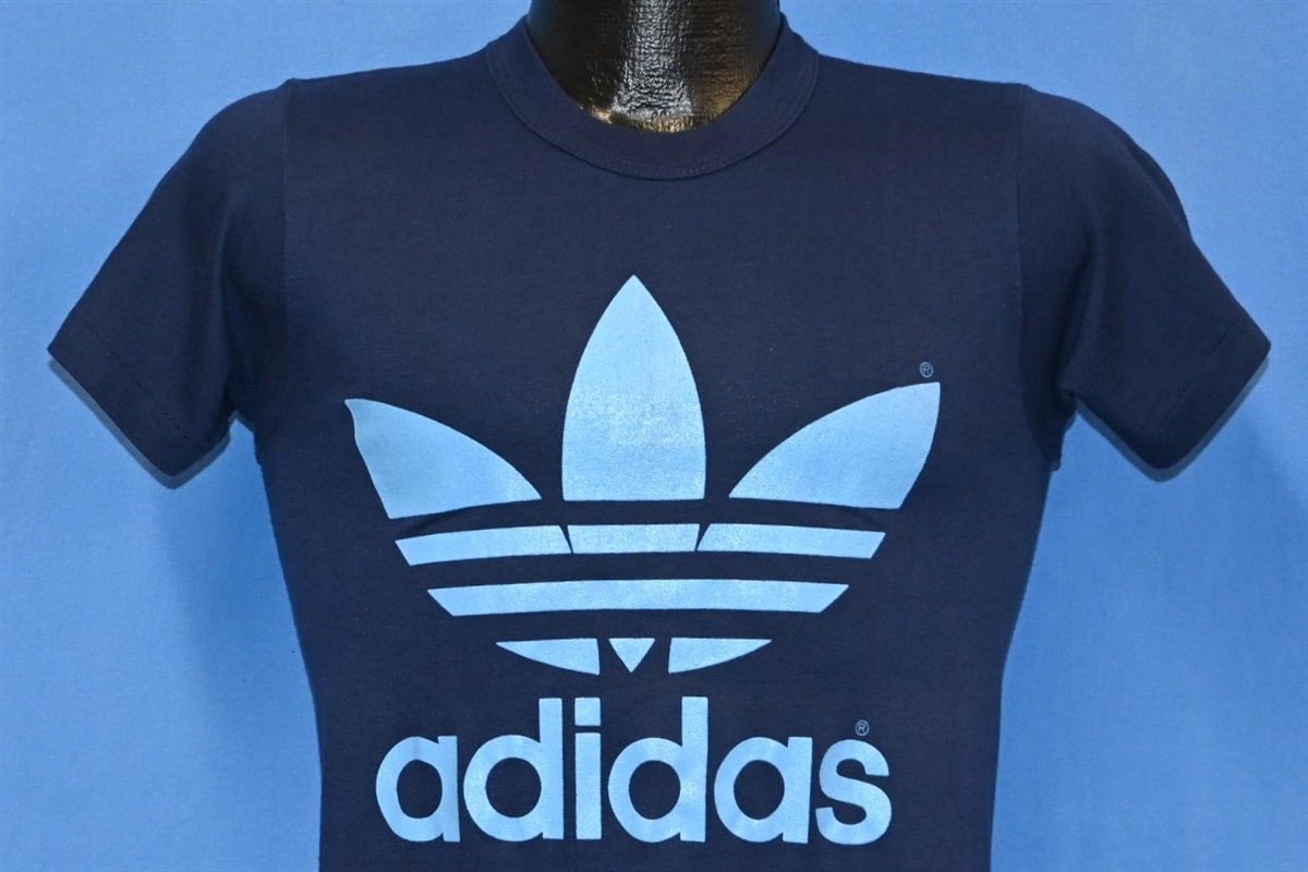 Adidas Three Stripe Trefoil Logo Sportswear Blue T-shirt Etsy