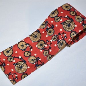 60s Bicycle Motif Red White Polka Dots Square Bottom Necktie