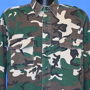 80s Deerskin Melton Flannel Woodland Camouflage Shirt Large