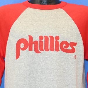 70s Philadelphia Phillies MLB Team Gray Raglan Baseball Jersey t-shirt Medium