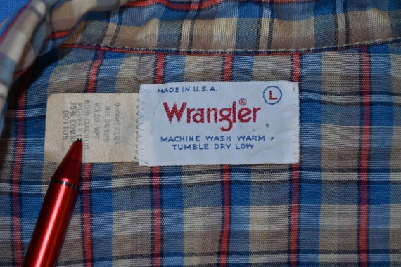 80s Wrangler Plaid Brown Blue Red Western Pearl S… - image 7