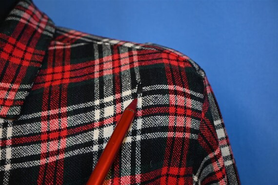 50s Tartan Black Red White Plaid Wool Men's Butto… - image 4