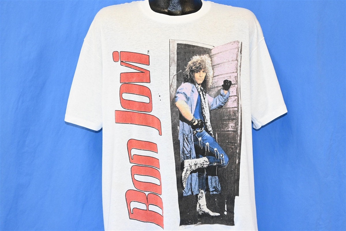 80s Jon Bon Jovi Slippery When Wet World Tour Rock Band t-shirt