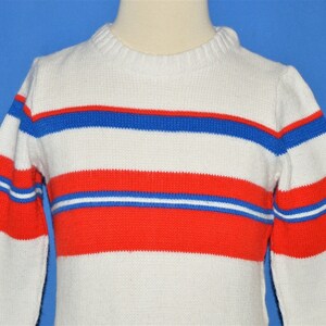 80s White Red And Blue Striped Pullover Sweater 4T