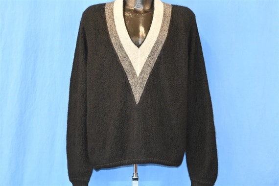 50s Deep V Black Gray White Mohair Pullover Mod S… - image 2