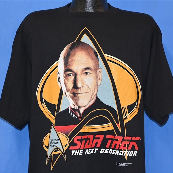 90s Star Trek TNG Capitán Jean Luc Picard La camiseta del programa de televisión de próxima generación Extra Grande