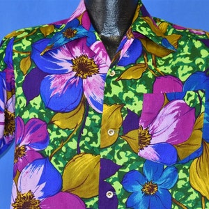70s Mia Design Aloha Hawaiian Shirt Floral Hibiscus Barkcloth Small