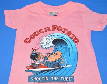 80s Couch Potato Surfing Cartoon Shootin' the Tube Funny t-shirt Youth 4