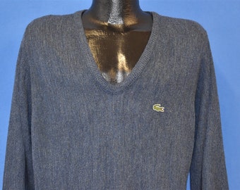 80s Izod Lacoste Dark Blue Heathered Pullover Sweater Medium // Vintage Crocodile Men's V-Neck