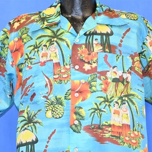 70s Waikiki Holiday Fiji Islands Tropical Hibiscus Flower Palm Tree Hawaiian Shirt Extra Large