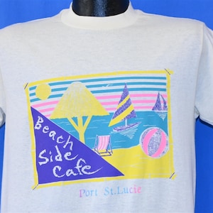 80s Port St. Lucie Florida Beach Side Cafe Neon Sailboat Vacation t-shirt Medium