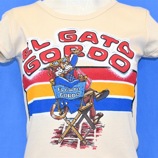 80s El Gato Gordo Fat Cat Cartoon Beige t-shirt Women's Extra Small